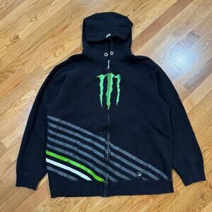 Y2K Monster Energy Full Zip Hoodie Mens XL Black Racing Moto Streetwear